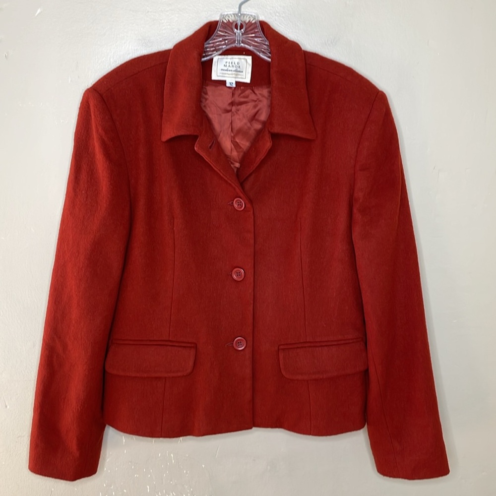 VINTAGE Field Manor Jacket Burnt Orange Cashmere Wool Blend Single Breasted 12